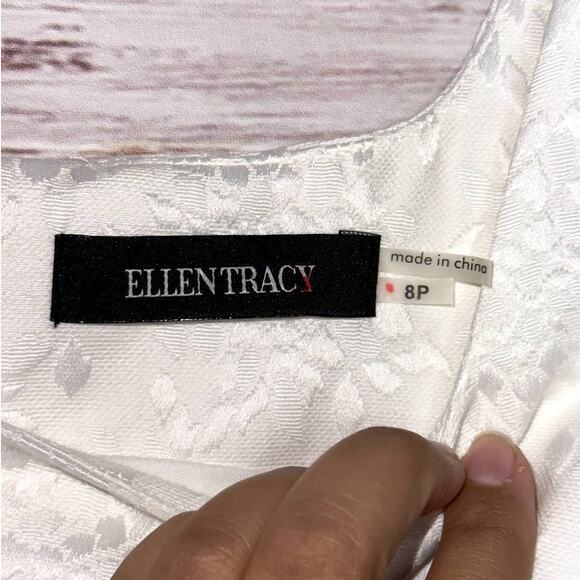 Ellen Tracy Floral Texture Fit & Flare Ivory White Dress Rhinestone Belt  8P - Picture 10 of 11